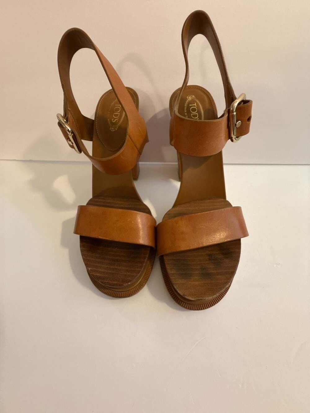 Tod's Tan Leather Platform Sandals Size 37.5/7.5